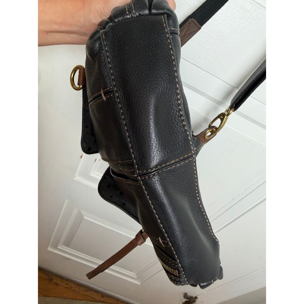 Fossil Hobo Morgan Traveler Bag Wide Strap Crossbody Pebbled Black Leather Bag - Picture 9 of 14